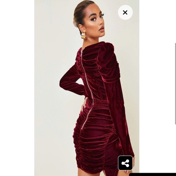 Velvet Maroon PrettyLittleThing mini dress. 6P - Picture 3 of 5
